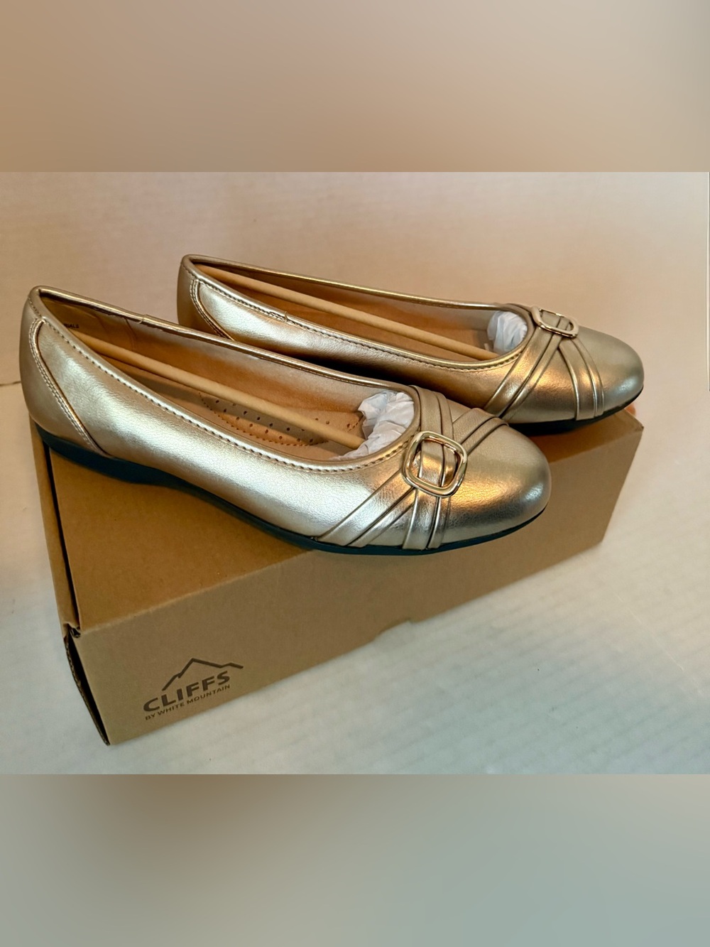 Cliffs by WHITE MOUNTAIN Metallic Gold Ballet Flats with Buckle